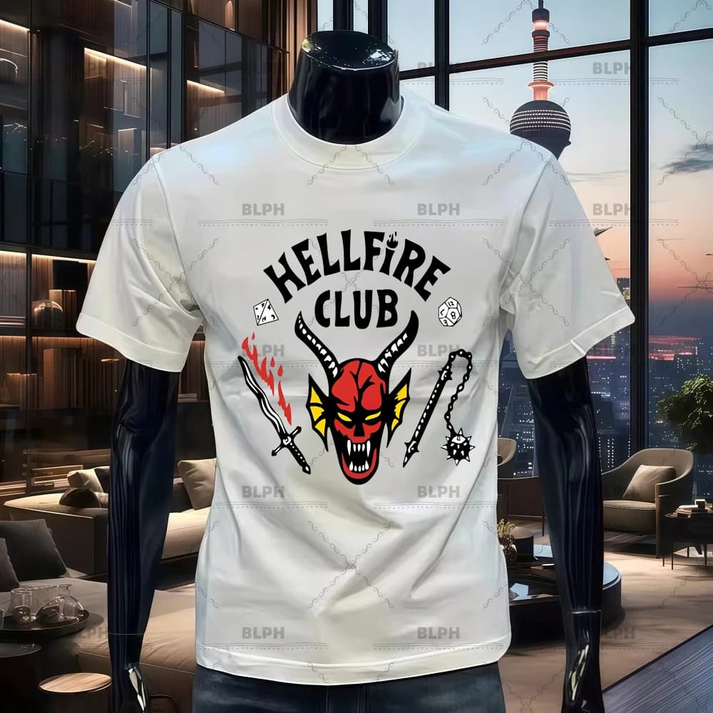 T-shirt in cotone 100% con logo Hellfire Club Classic, ispirata a Stranger Things, top coordinati per la famiglia, magliette per coppie