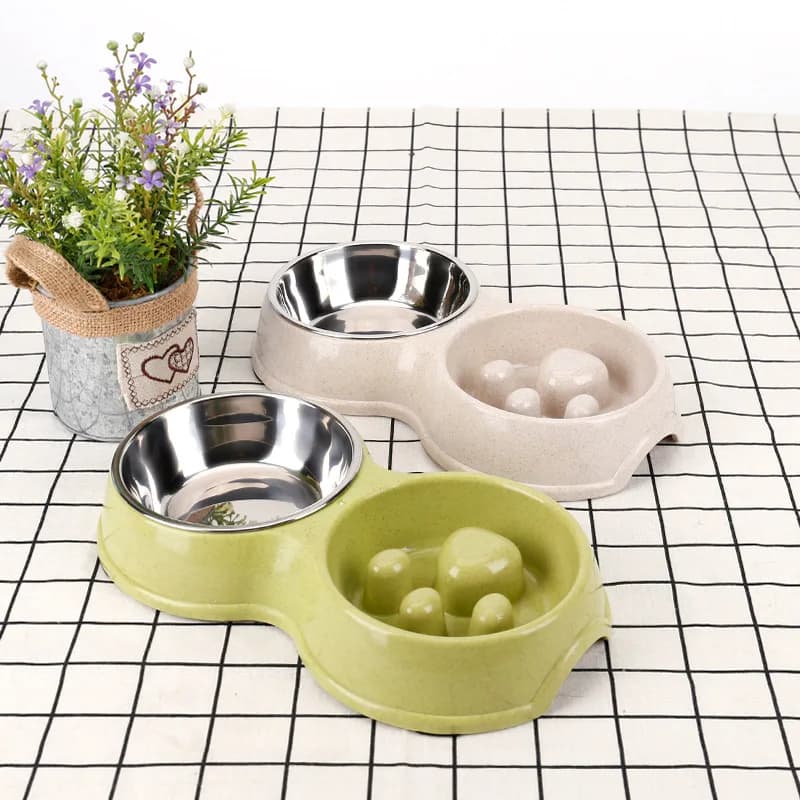 Pet Dog Bowls Slow Food Double Bowls Steel Dog Cat Feeding Drinking Bowls High Quality Universal Pet Feeder