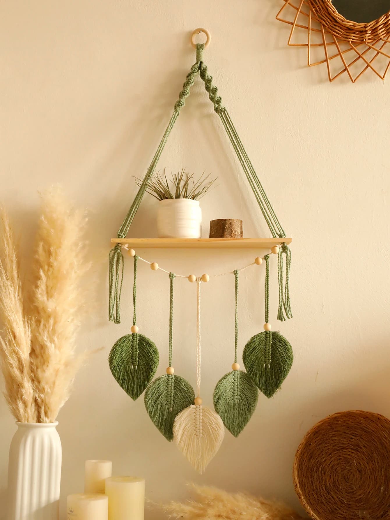 Foglia Macrame mensola galleggiante arazzo arte mano Boho decorazione della casa mensola appesa a parete per la decorazione della parete della camera da letto espositore regalo