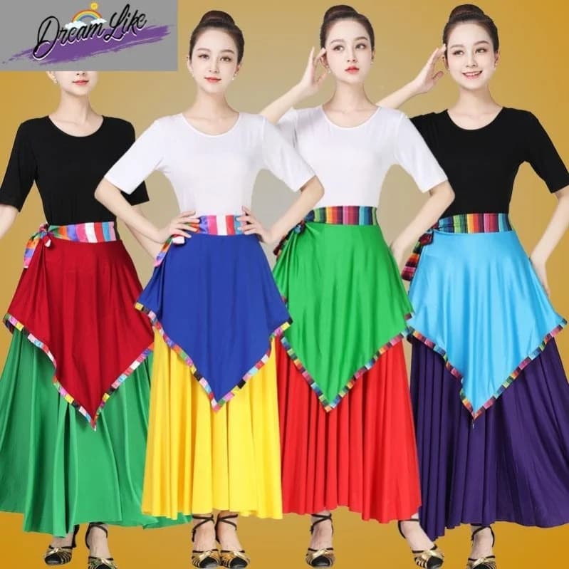 Women's Ethnic Tibetan Dance Performance Costume One-Piece Skirt with Belt Traditional Cultural Stage Outfit New Arrival