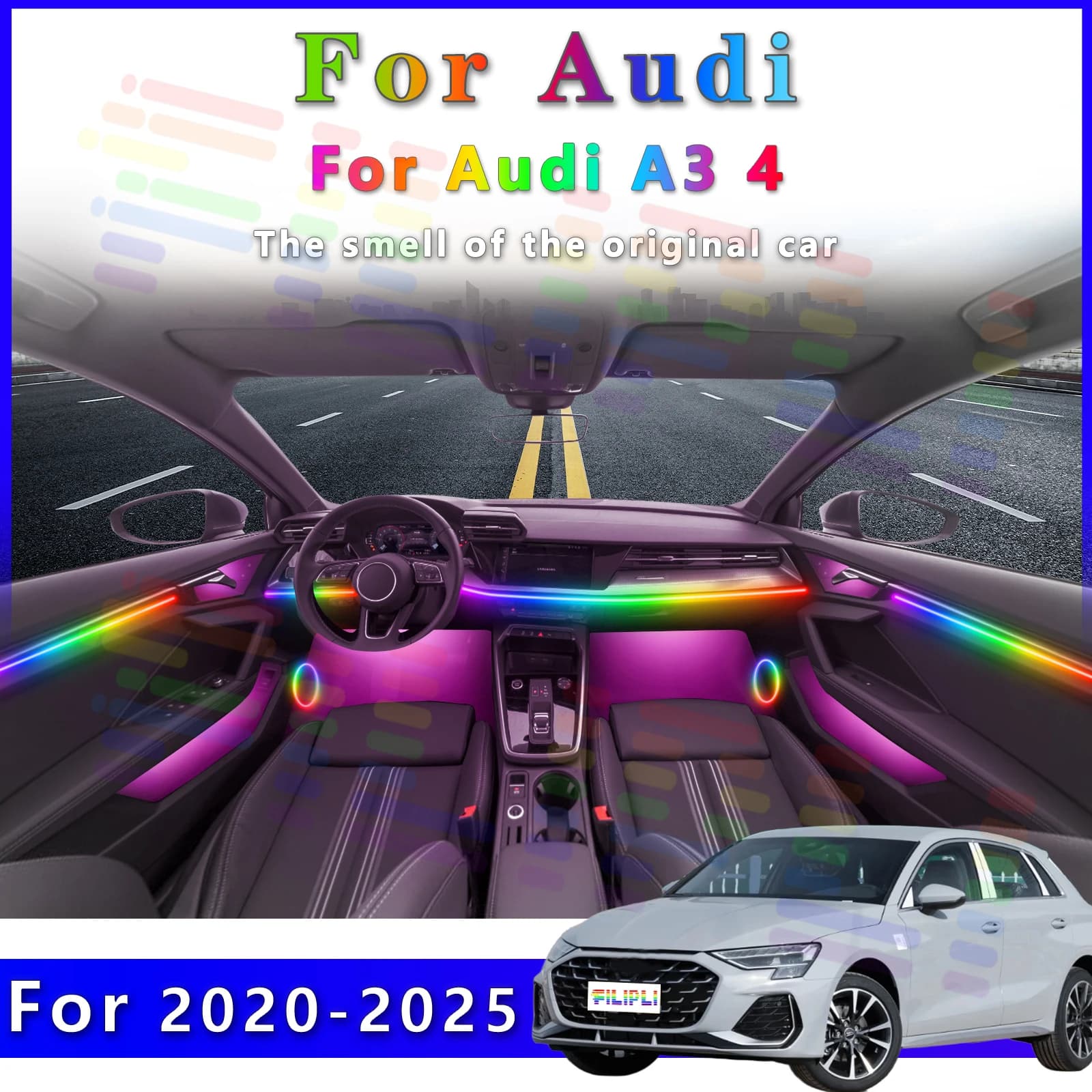 Per Audi A3 Aggiorna l'interno della tua auto con strisce luminose ambientali a LED nascoste per interni auto Naufattura l'APP 64s Symphony RGB