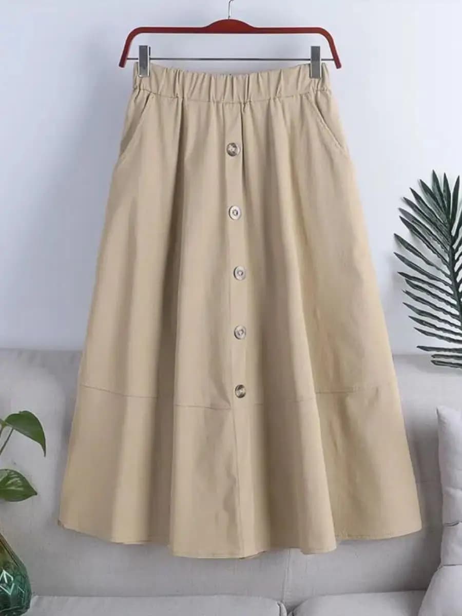 Nuova Gonna Estiva a Vita Alta, Modello Midi, Linea ad A, Mezza Lunghezza, Stile Giapponese, Versatile, Effetto Snellente, Ideale con Tacchi Alti