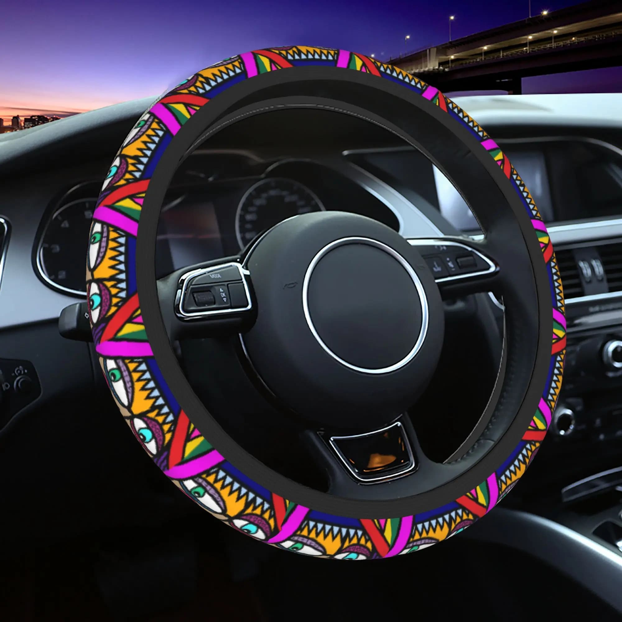 Copri Volante 37-38 cm Picasso Funky Abstract Art Face Universale Intrecciato Accessori Auto
