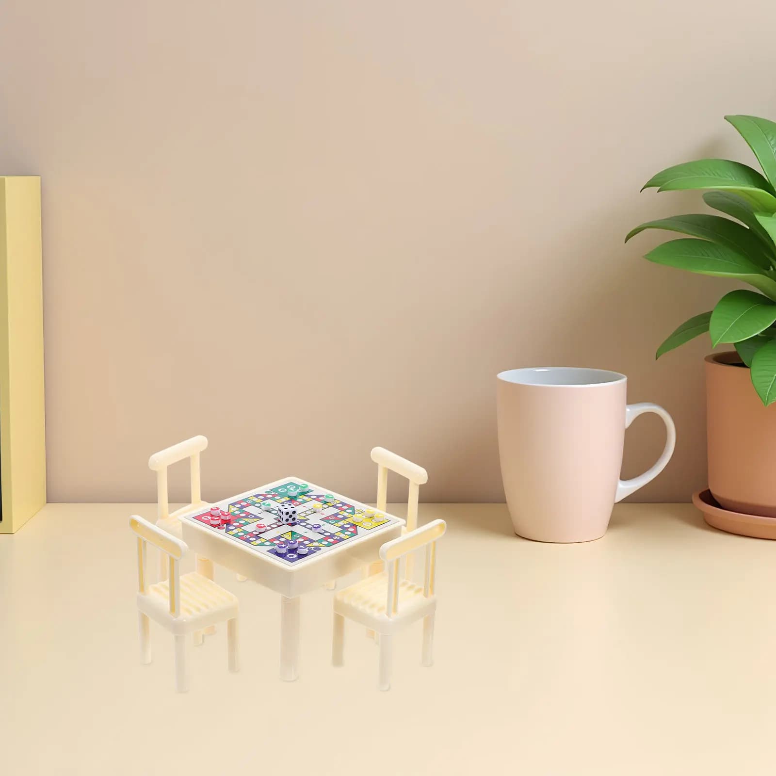 1 Set Miniature Furniture Mini Chessboard Ludo Board Game Table Chairs Set For Dollhouse Playset Mini Flying Chess Tiny Table