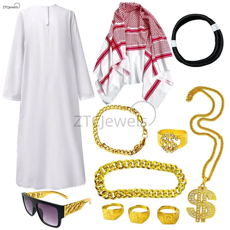 New Cosplay Middle Eastern Arab Style Clothing Suit Robe Men and Women Dubai Tycoon UAE Halloween Cosplay Costume