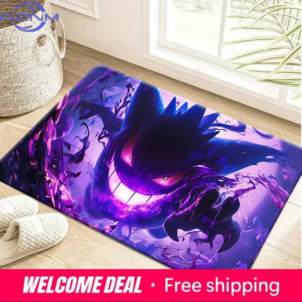 Pokemon Gengar Purple Ghost Flame Art Print Non-slip Doormat Soft Floor Mat for Home Decor