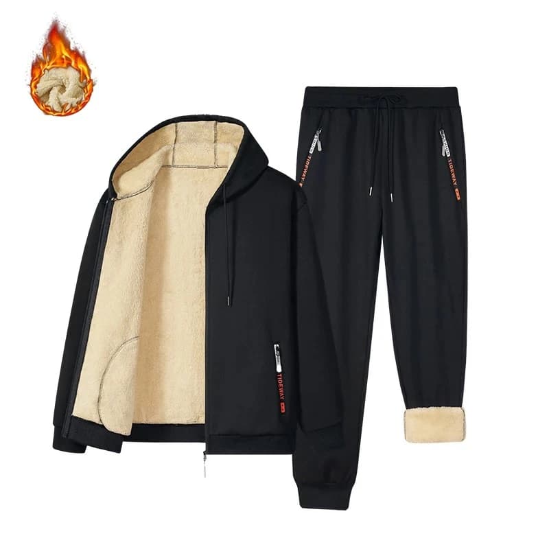Set di tute in cashmere caldo e spesso da uomo Felpa con cappuccio calda Set di abbigliamento sportivo in lana Abbigliamento sportivo da uomo con cappuccio Set invernale da 2 pezzi Felpa con cappuccio + pantaloni
