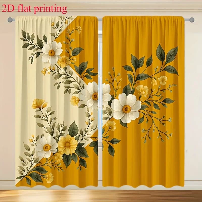Tende oscuranti con stampa elegante di fiori e foglie per la decorazione della casa, tende oscuranti con tasca per asta per la camera da letto
