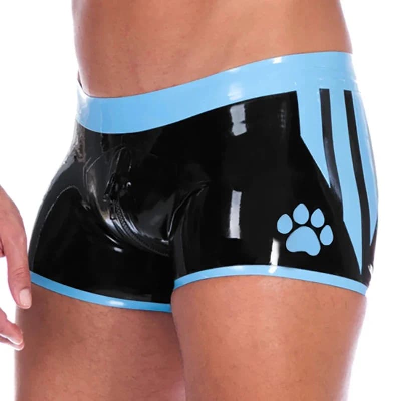 Boxer in lattice naturale Pantaloncini blu lago con cerniera frontale sul cavallo attraverso la schiena Intimo in gomma Gummi Mutandine Pantaloni da bagno