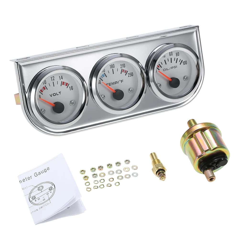 52MM pressione olio Celsius indicatore temperatura acqua voltmetro cromato 3 in 1 Kit manometro misuratore moto auto