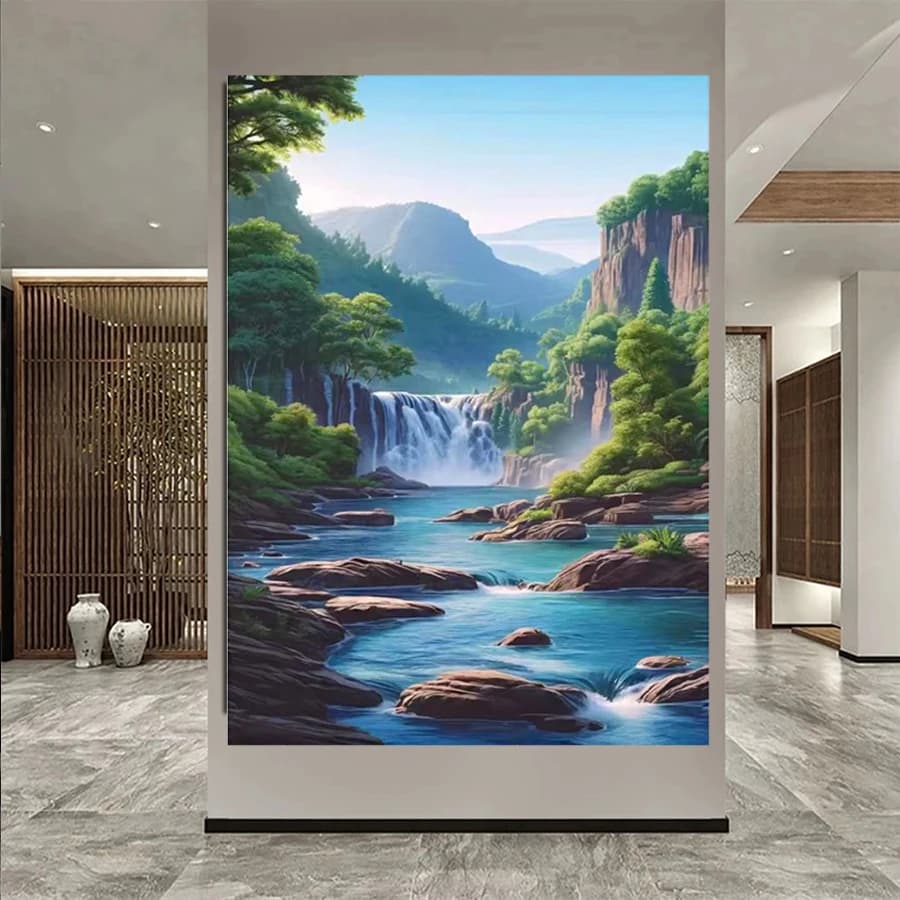 5D diamond painting Waterfall Scenery green tree natural landscape cross stitch full drill diamond embroidery mosaic home decor