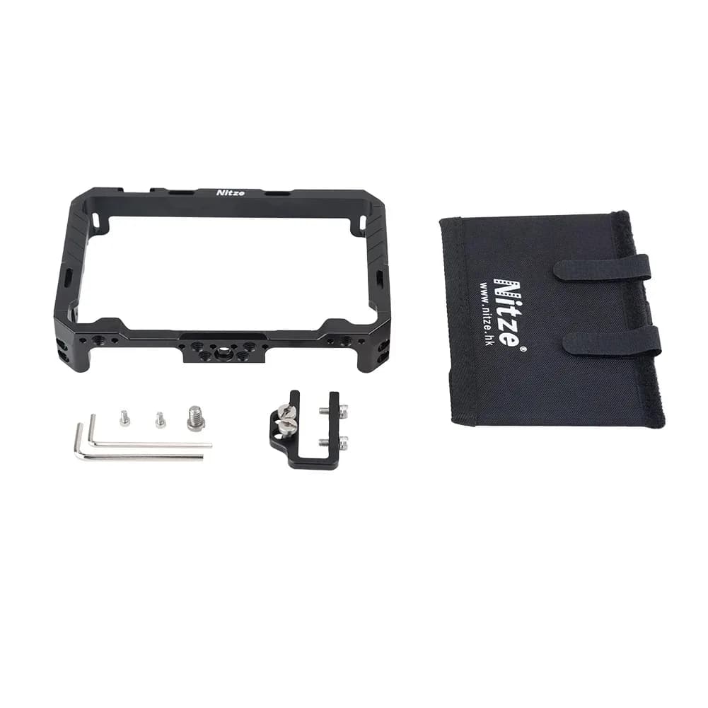 Nitze monitor cage with HDMI cable clamp PE28, LS5-B Sunhood Feelworld monitor from 5.5'''FT6/FR6