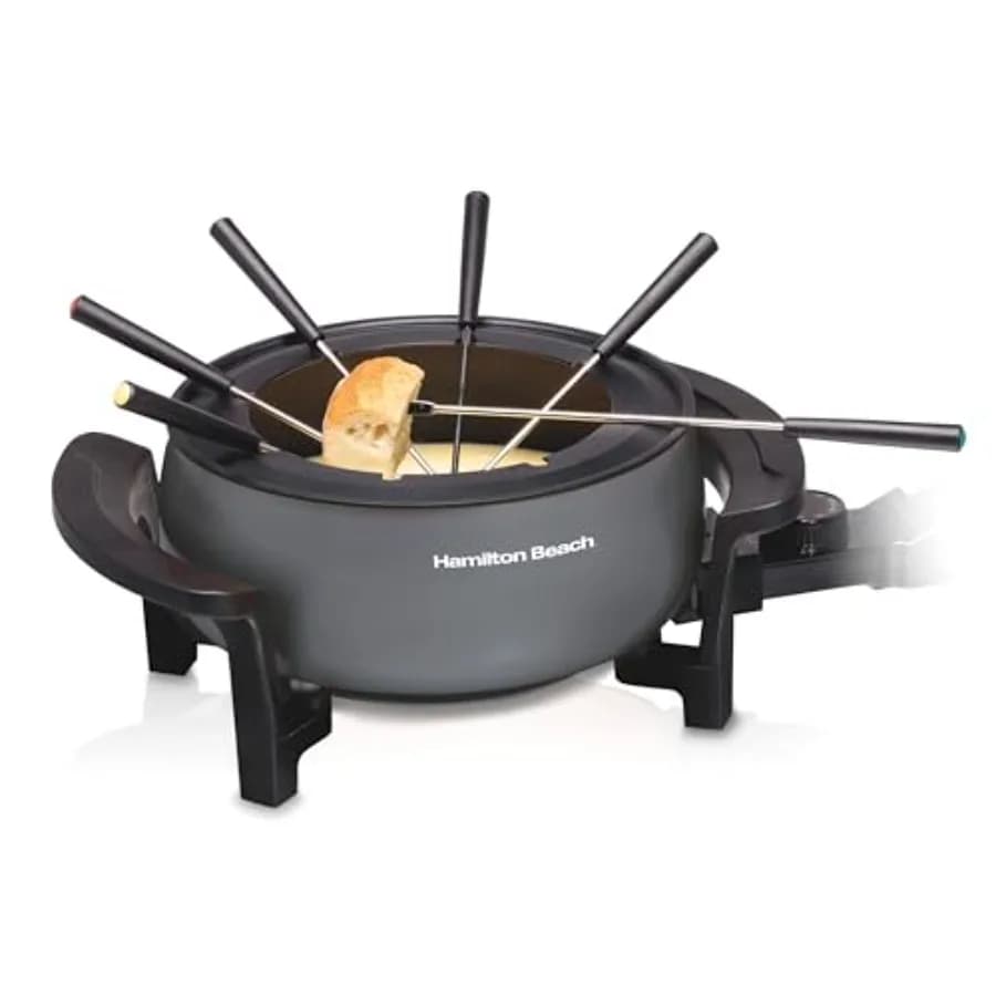 Set Pentola Elettrica per Fonduta da 12 Tazze con Controllo della Temperatura, Forchette Codificate a 6 Colori per Formaggio, Cioccolato, Olio Caldo, Brodo, 3 Quarti, Senza PFAS