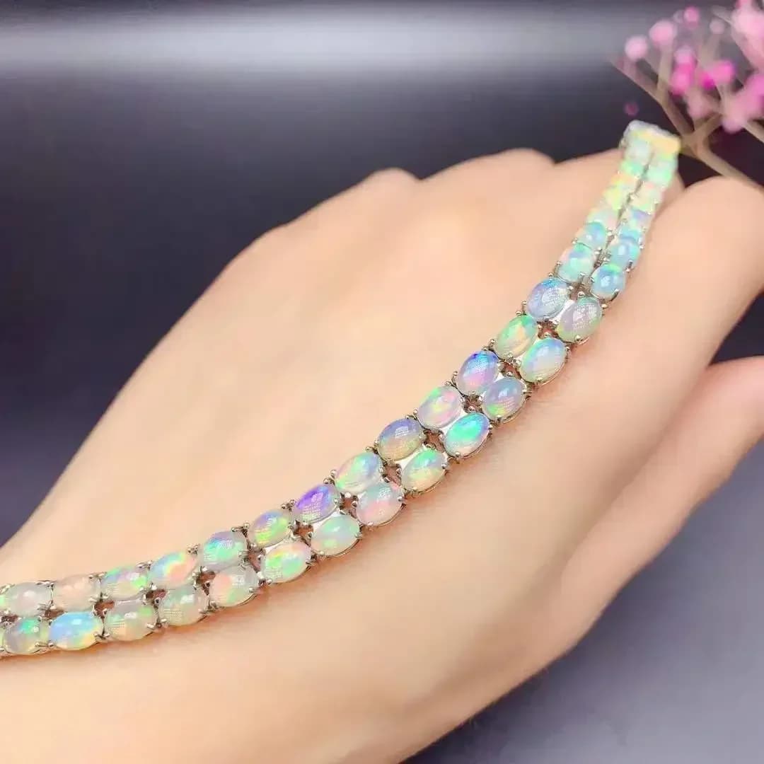 Bracciale con opale naturale Bracciale in pietra colorata in argento sterling 925 per le donne Designer di gioielli di lusso di gioielli da sposa premium
