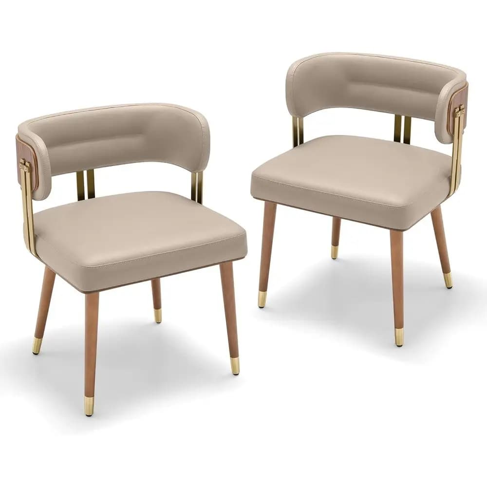 Set di 2 sedie da pranzo in pelle color albicocca e noce con cuscino in schiuma ad alta resilienza e gambe in acciaio inossidabile per cucina moderna, Eas