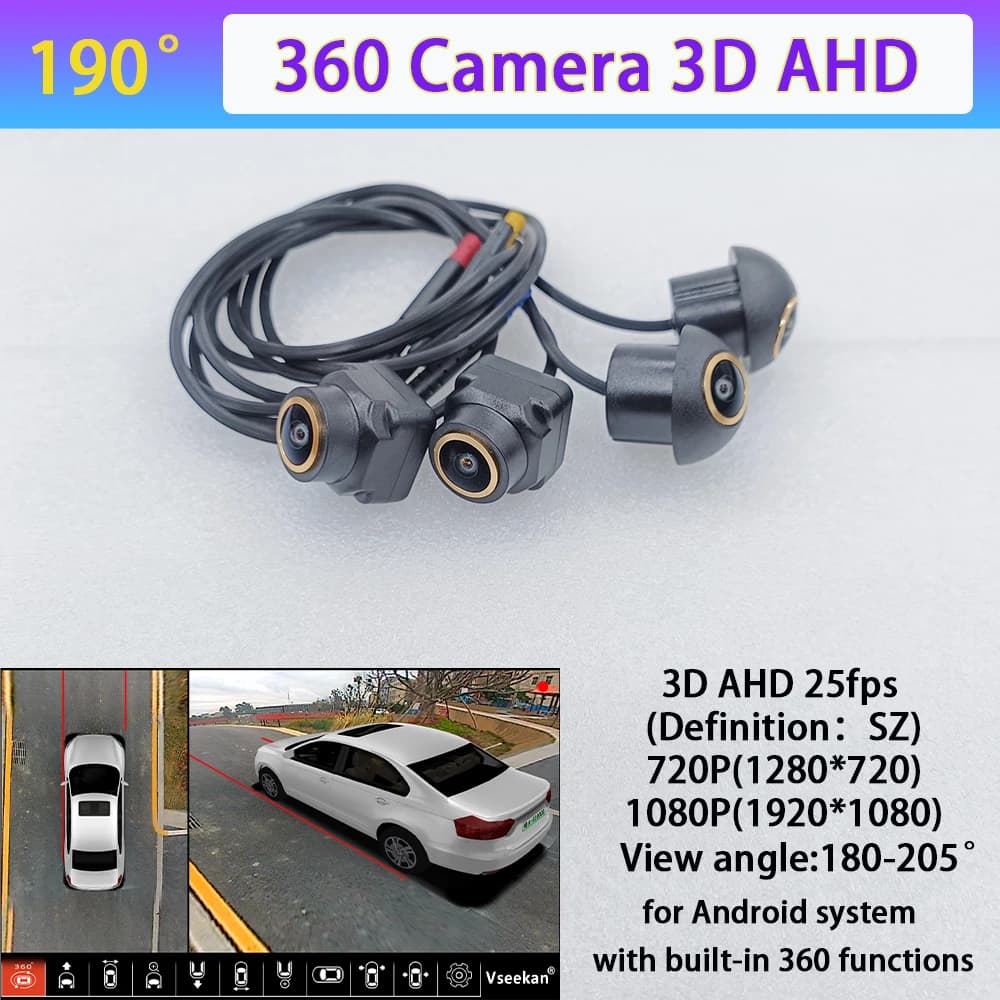 360° Panoramic Car Camera System 4K HD AHD 1080P Bird View Surround View Parking Backup Cameras for Android Car Radio Multimedia