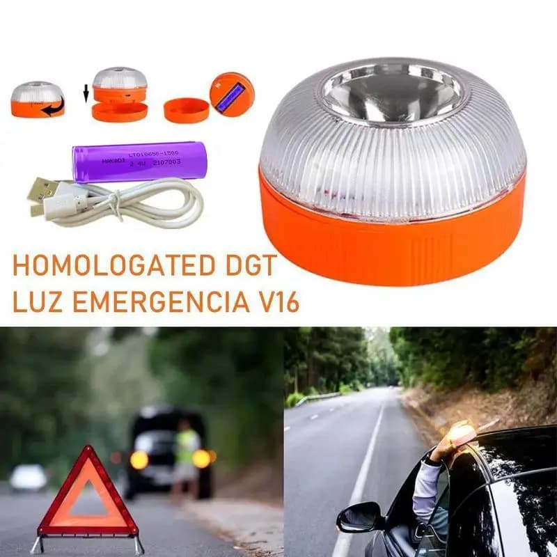 Faro di emergenza per auto USB ricaricabile V16 Strobo a induzione magnetica Lampeggiante Spia di aiuto Flash Lampada di segnalazione di sicurezza