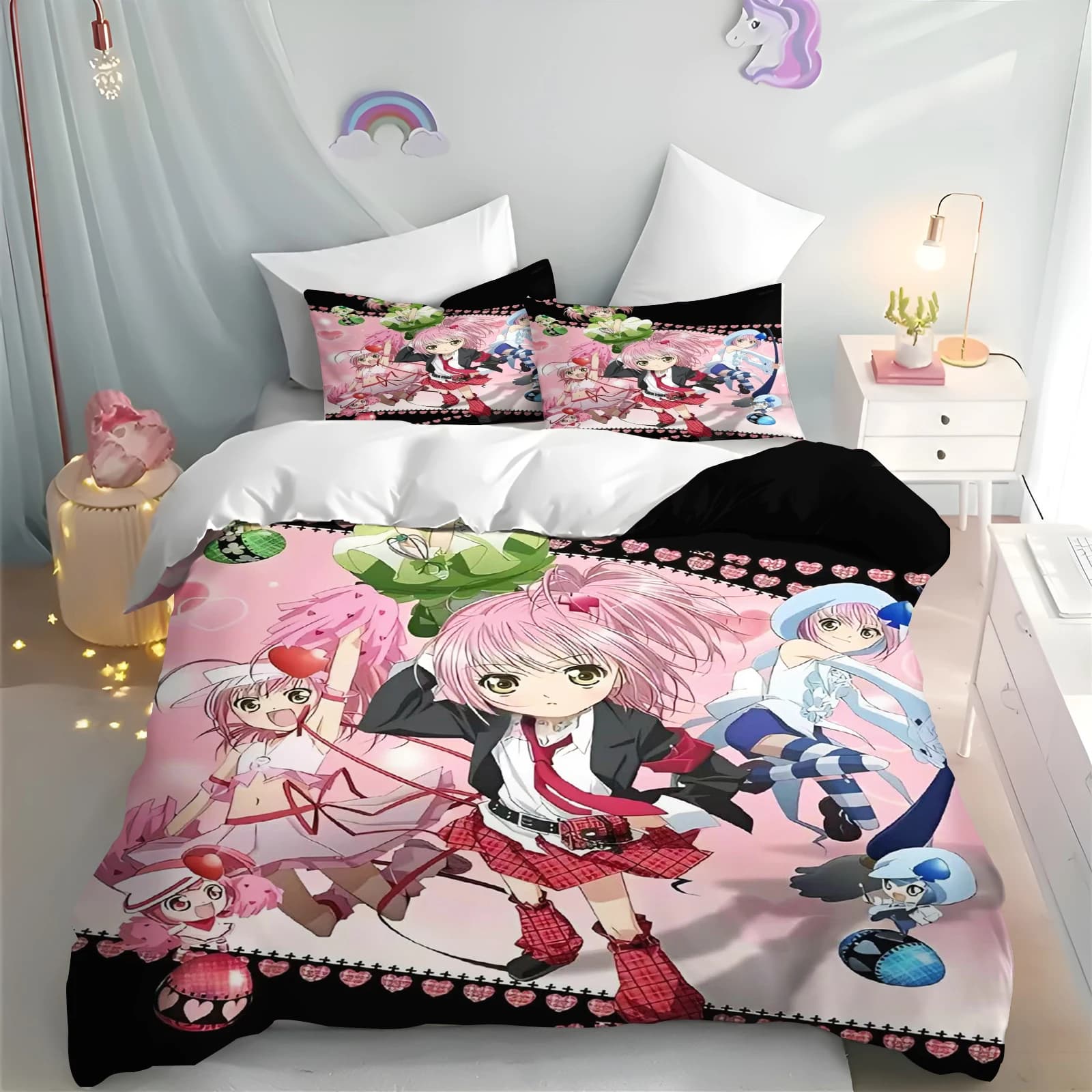 Cartoon Shugo Chara Duvet Cover 3-Piece Set Children Hinamori Amu Cute Polyester Soft Breathable Comforter Animation Bedding Set