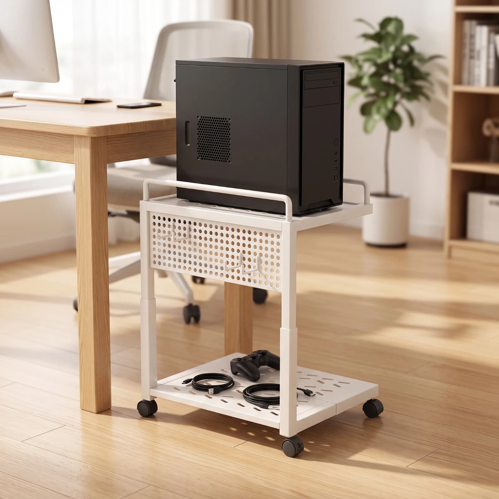 Computer Desktop Stand with Wheels Ventilated Computer Desktop Stand Rolling Computer Tower Cart Compact Computer Tower Cart