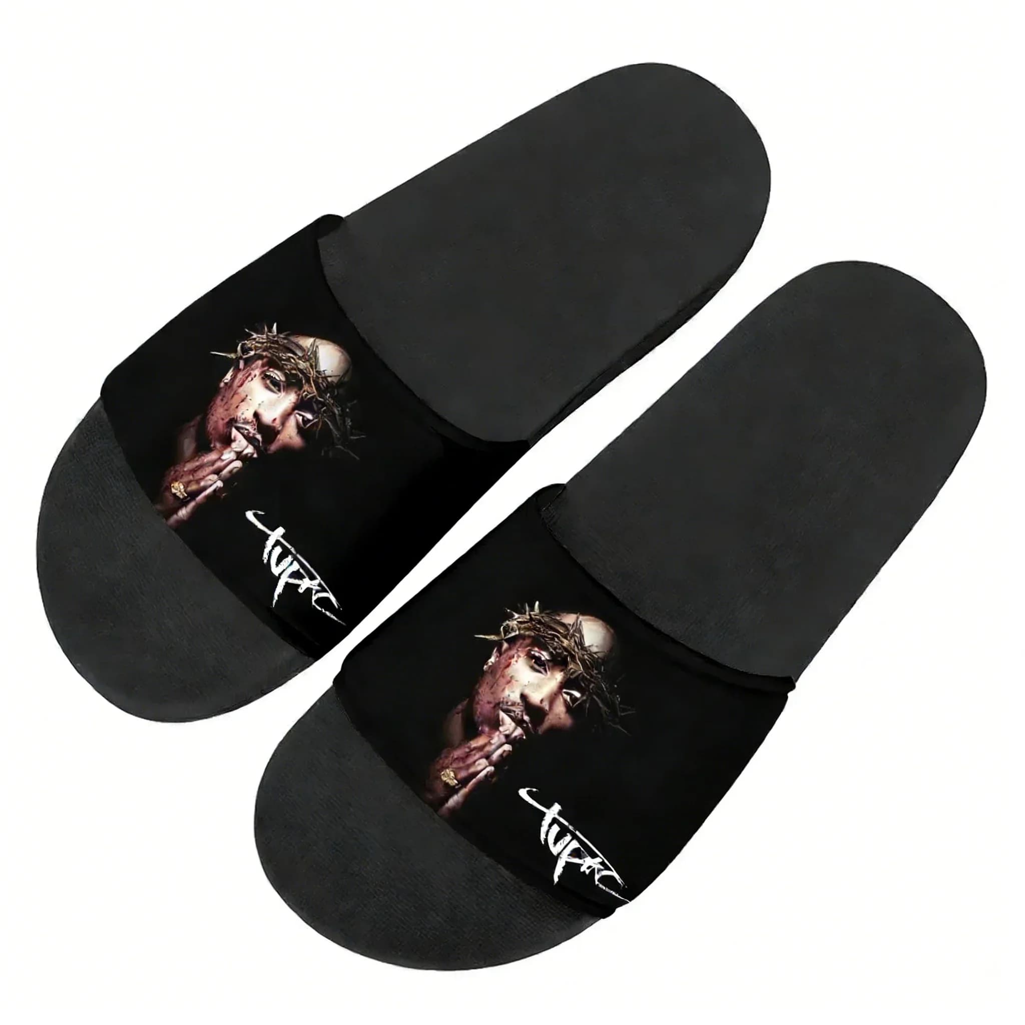 2Pac Tupac All Eyez on Me Slippers Man Woman Boy Girl Tailor Made Slides Sandals Photo Text Customized Bath Shoes Water Shoe