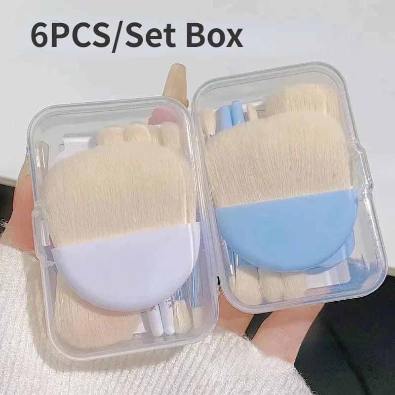 Set of 6 mini makeup brushes - Professional portable foundation brushes, concealer, eye shadow, powder and fard - Makeup tools