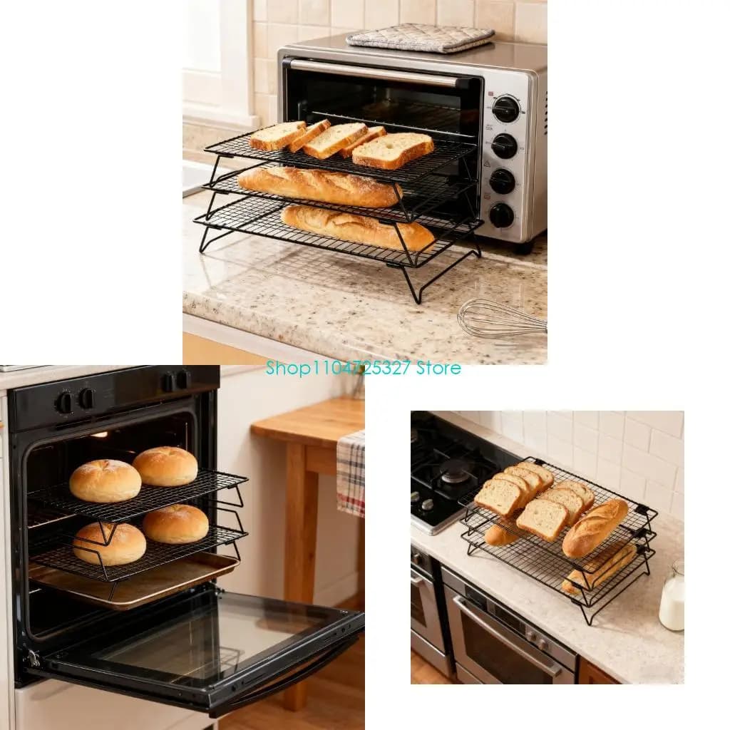 D8KF Set 4-layer space saving cooling grids for bread cakes that also dehydrate heat dissipation