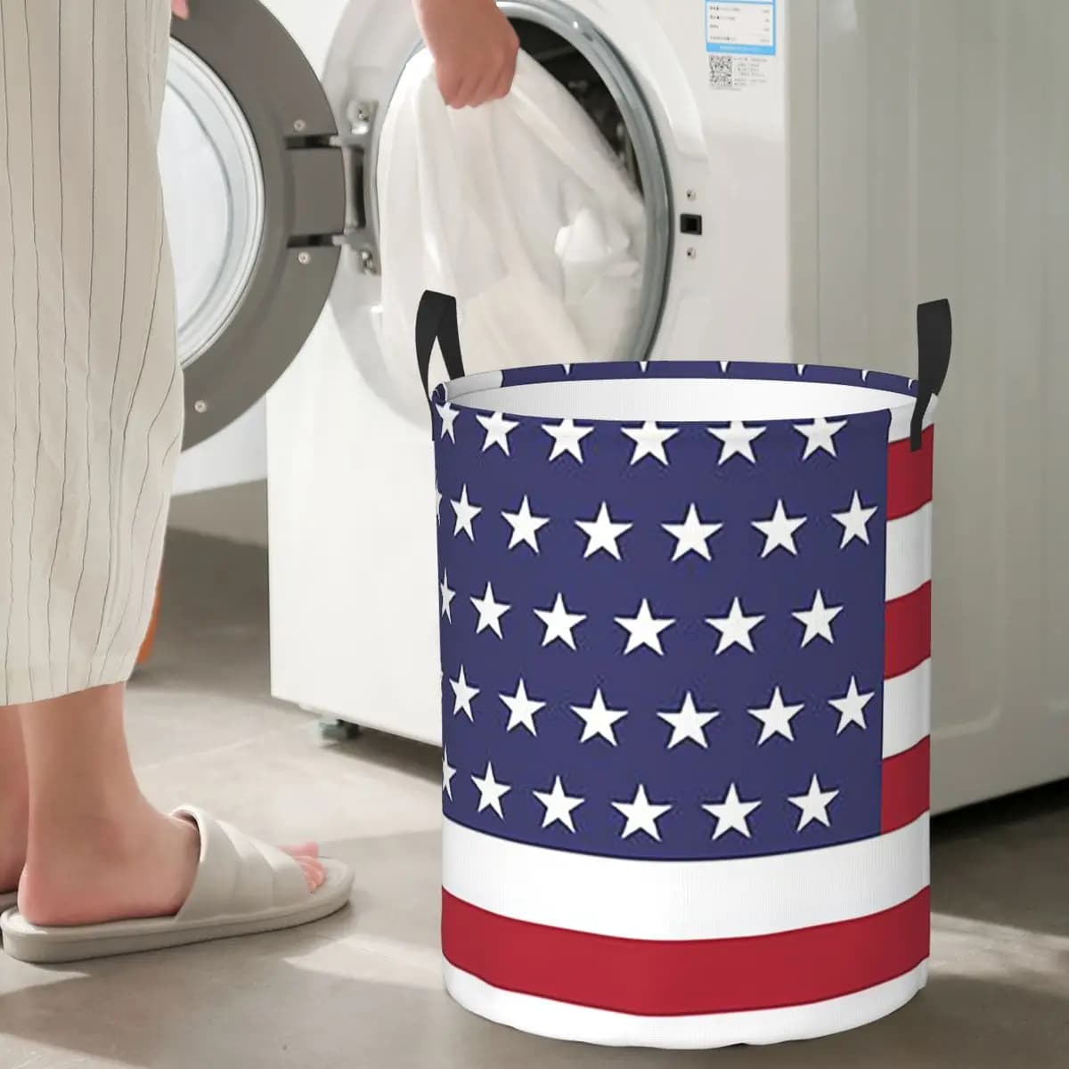 Cesto per biancheria pieghevole con grafica bandiera americana, contenitore per vestiti sporchi e articoli vari, borsa organizer per la casa