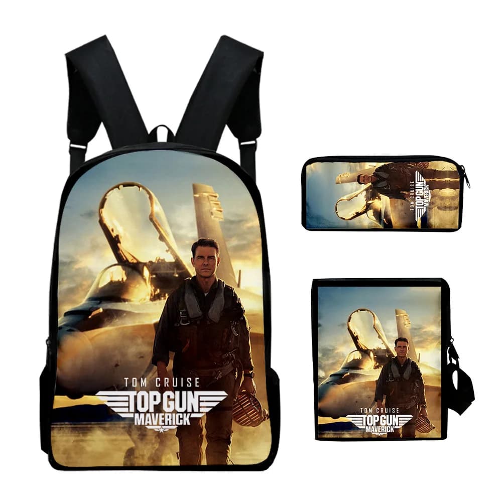 Trendy Popular Top Gun Maverick 3D Print 3pcs/Set pupil School Bags Laptop Daypack Backpack Inclined shoulder bag Pencil Case