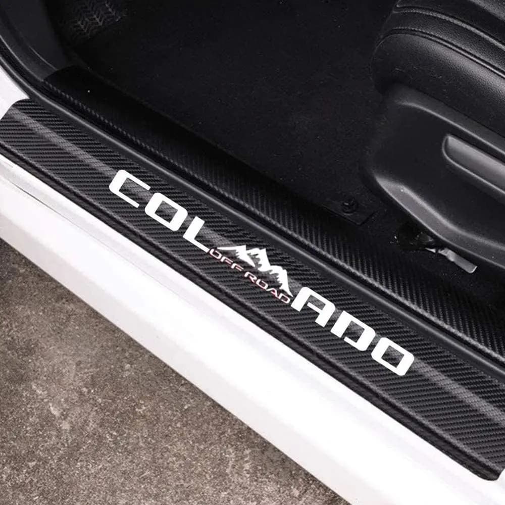 4-Pack White Car Door Sill Protectors with Reflective Carbon Fiber Leather Sticker for Door Entry Guard