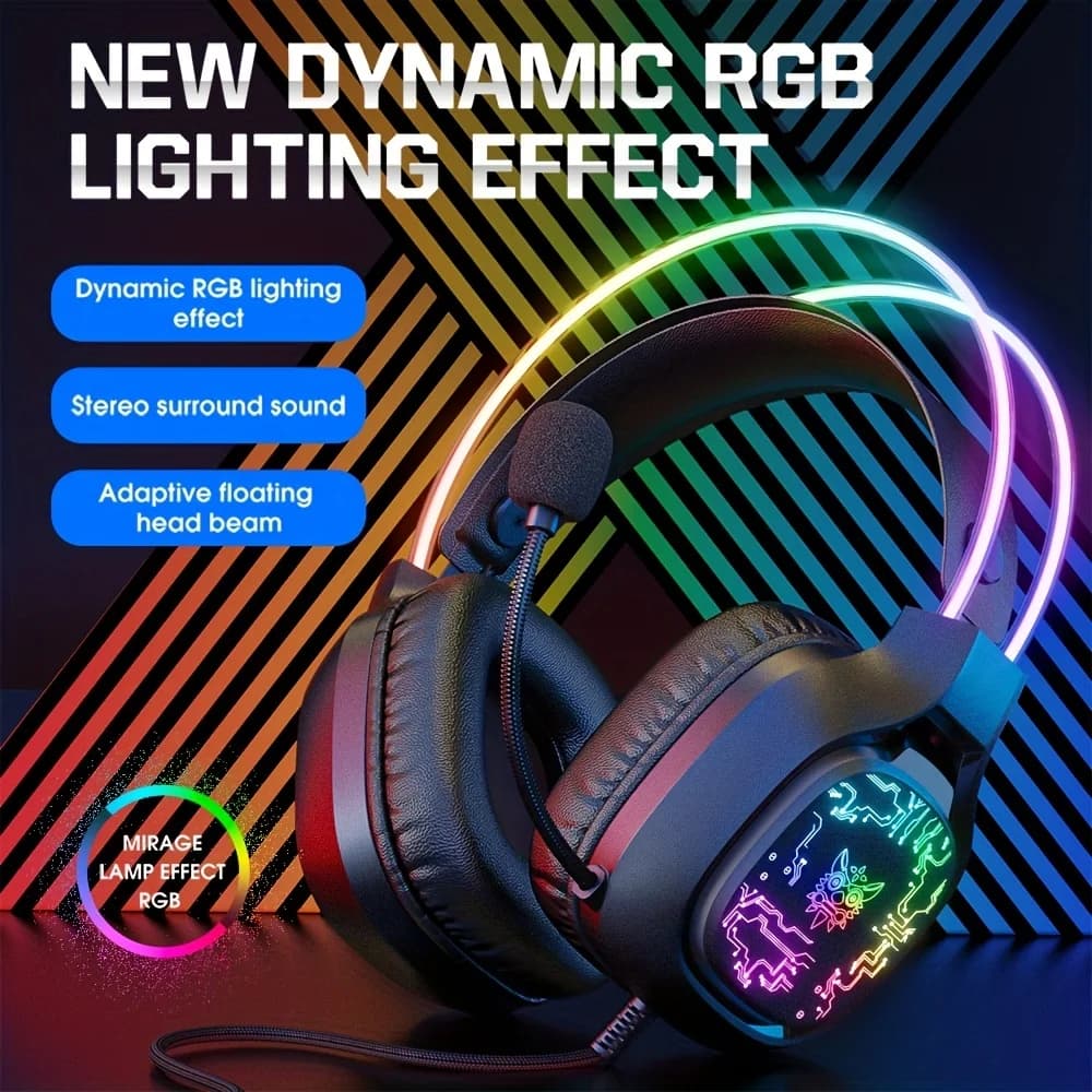 ONIKUMA X22 Cuffie da gioco RGB Illuminazione dinamica Cuffie over-ear cablate con microfono a cancellazione di rumore per PC PS4 Xbox PS5