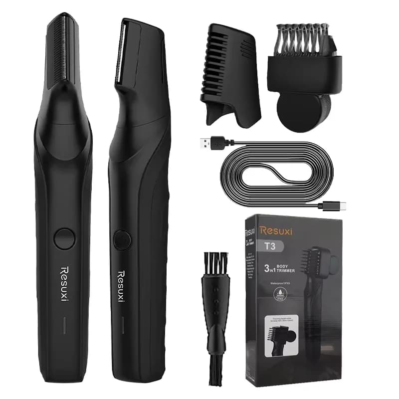 Nuovo Trimmer Elettrico per Peli Corporei Resuxi per Uomo, Set Multifunzione 3 in 1 con Rasoio e Tagliacapelli, IPX5 Lavabile per Tutto il Corpo