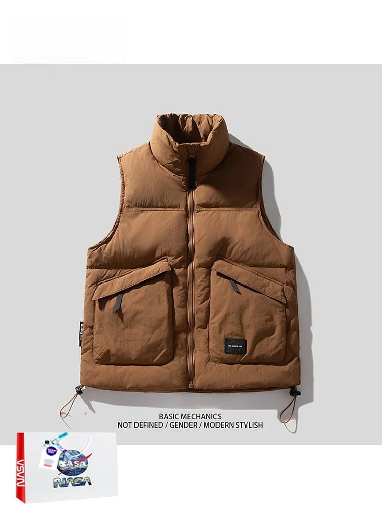 Men's Thickened Duck down Vest Warmth Workwear Jacket Caramel Color High Quality Duck Feather Winter Outerwear Coat