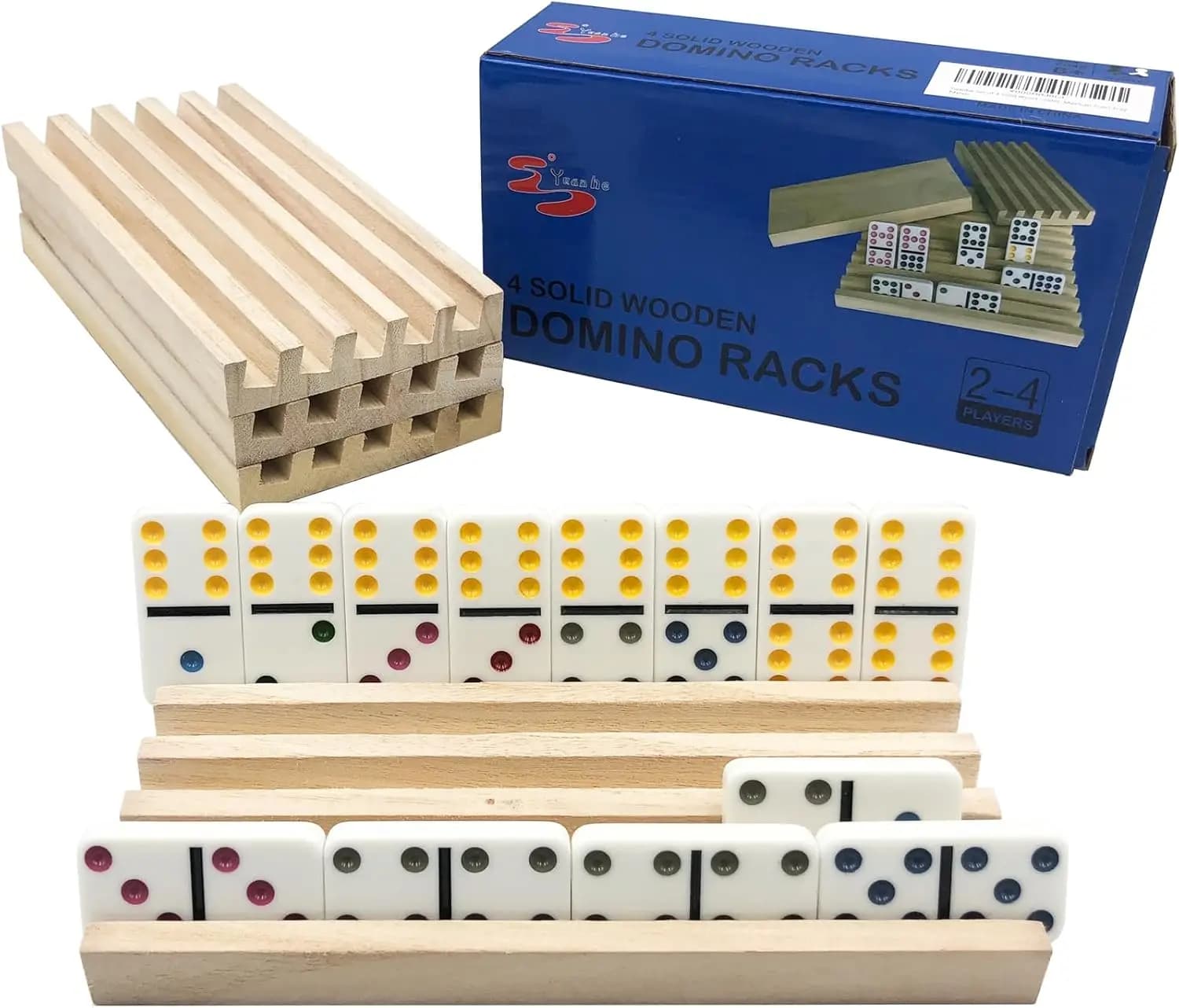 Set di 4 Portadomino in Legno per Giochi come Mexican Train, Rummy e Chickenfoot