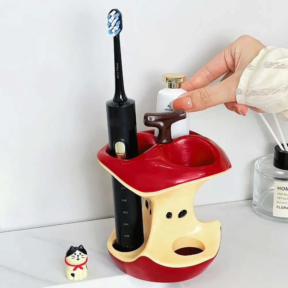3 Holes Electric Toothbrush Holder Apple Plastic Easy-to-Use Makeup Brush Storage Rack Toothbrush Storage Rack