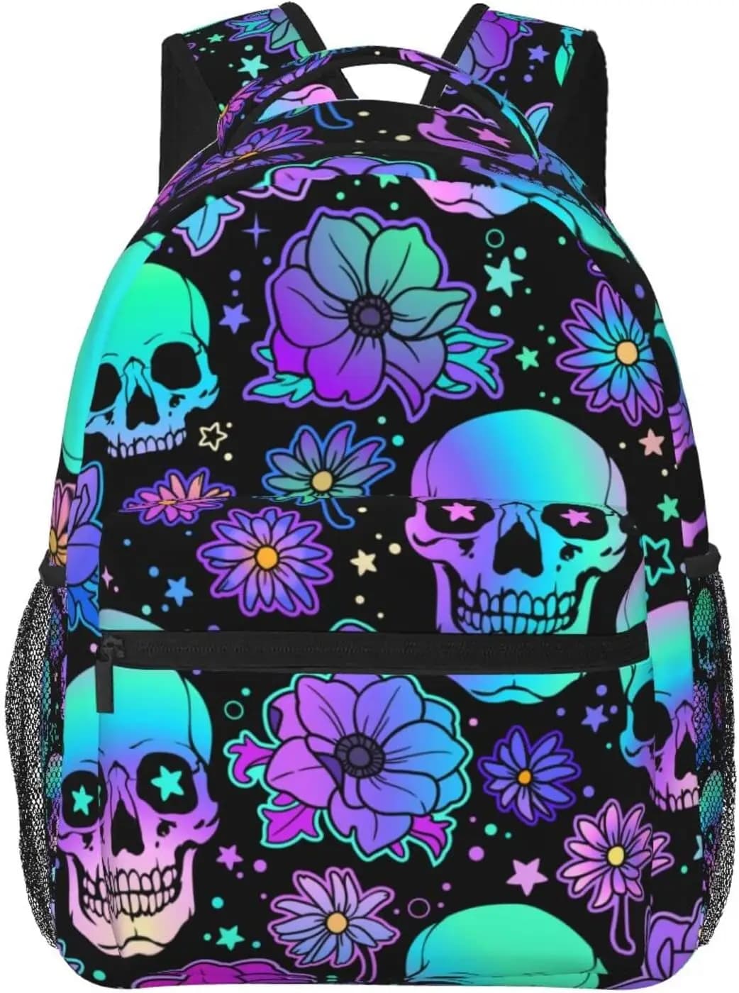 Teschi umani luminosi e motivo floreale elegante zaino Casual borsa zaini per Laptop tasche zaino per Computer per il lavoro