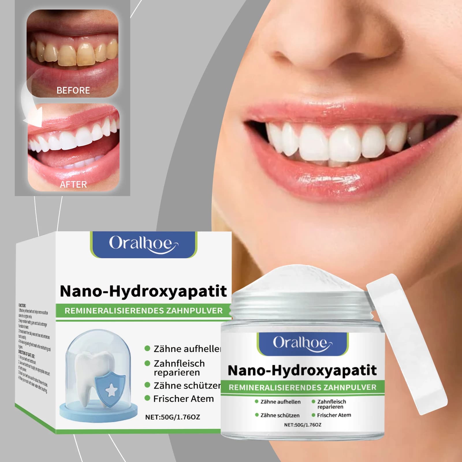 Polvere naturale per lo sbiancamento dei denti, cura orale professionale, rimozione delle macchie, per la pulizia dei denti, alito fresco, polvere delicata per la cura dentale