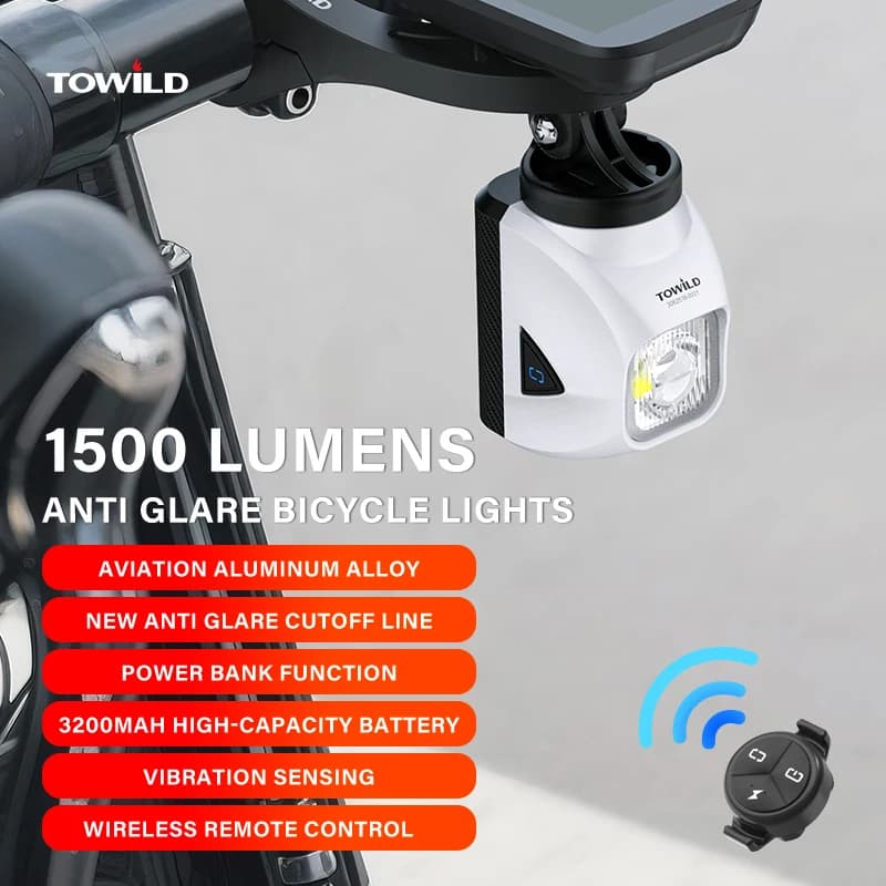 TOWILD DL1200S Bicycle Light With Anti-Glare Cut-Off Line Beam 1500LM Rechargeable Led Bike Front Lights Mtb Cycling Headlights