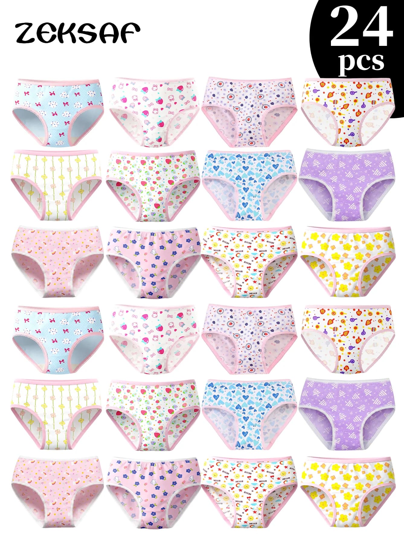 Little Girl Underwear Soft Comfortable Lovely Print 24 Pack Kids Panties Size 3T-11