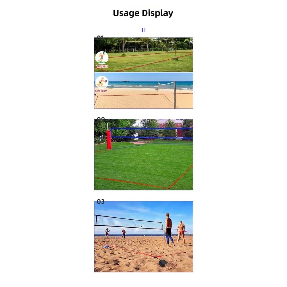 Beach Volleyball Court Line Rope Kit Includes 4 Fixing Stakes or 4 Sandbags Plus Harness Strap and Carry Pouch