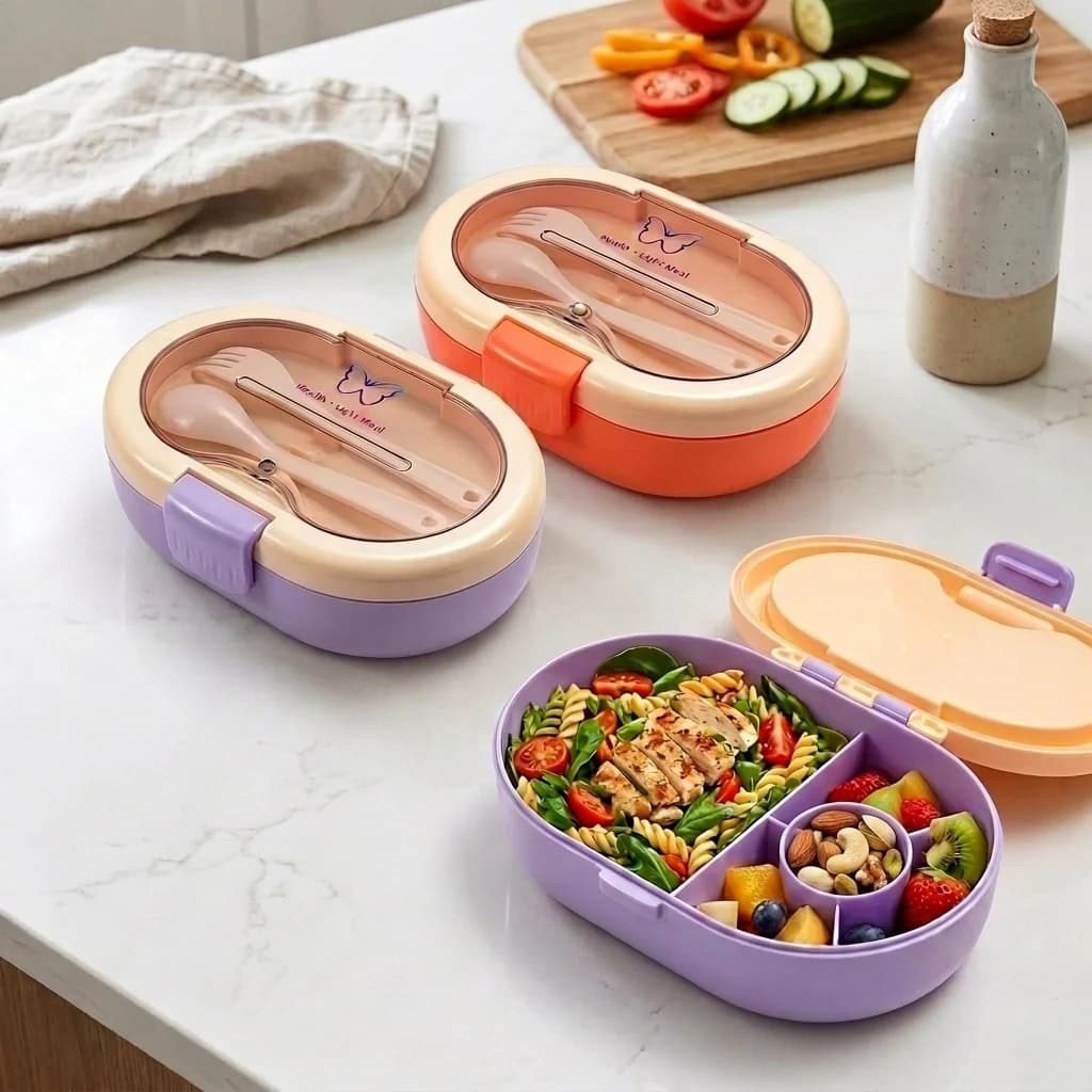 Leakproof Plastic Bento Lunch Box with Cutlery Divided Meal Prep Food Storage Containers Snack Salad Box for Kids School Adults