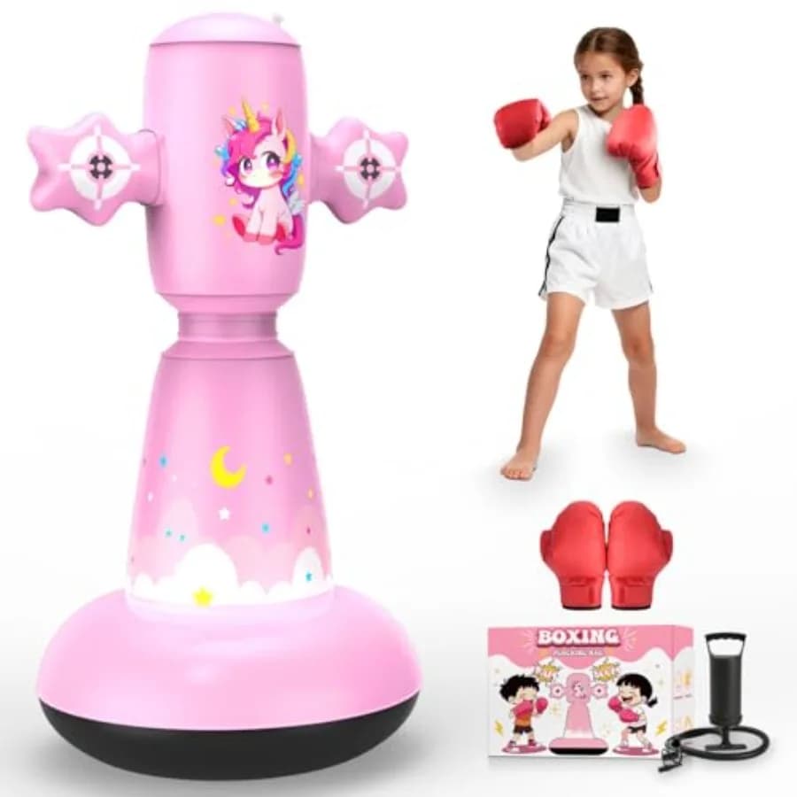 Sacco da Boxe Gonfiabile da 67 Pollici per Bambini 3-12 Anni, Set da Boxe Autoportante per Allenamento Karate e Taekwondo, Sacco da Boxe Stabile Giocattolo Attivo per