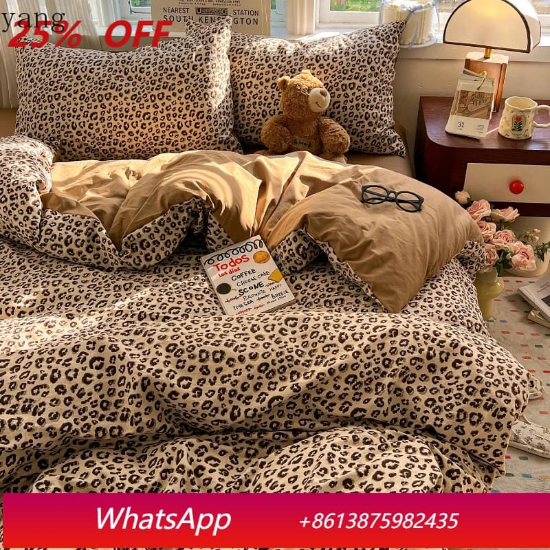 Set di Lenzuola e Copripiumino con Stampa Leopardata LH per Letto Matrimoniale Queen