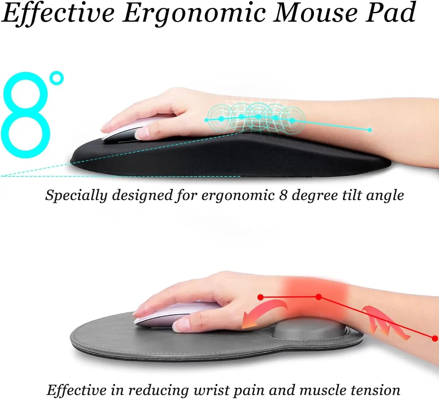 Tappetino Mouse Ergonomico con Supporto Polso, Tappetino Mouse Antidolorifico con Poggiapolsi, Tappetino Mouse in Memory Foam con Base Antiscivolo in PU