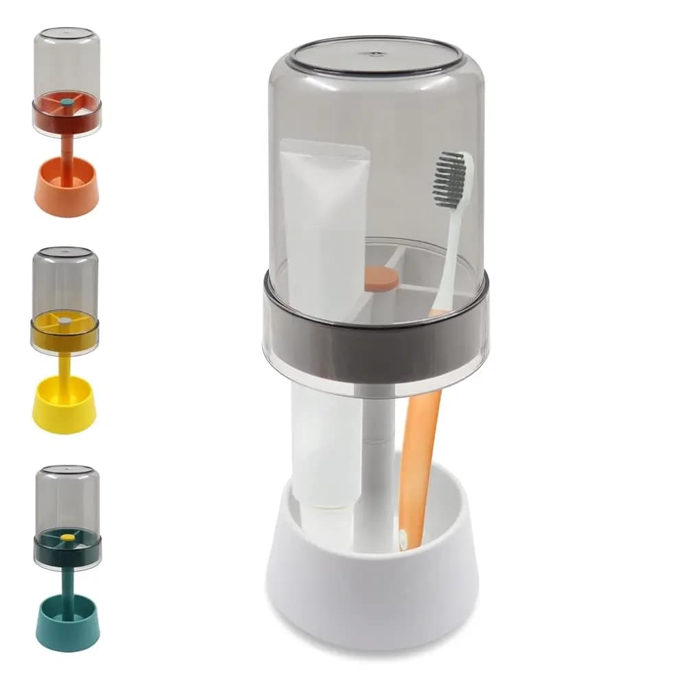 Supporto per spazzolini da denti con bicchieri/coperture, supporto per dentifricio con 3 slot, organizer portaoggetti per articoli dentali