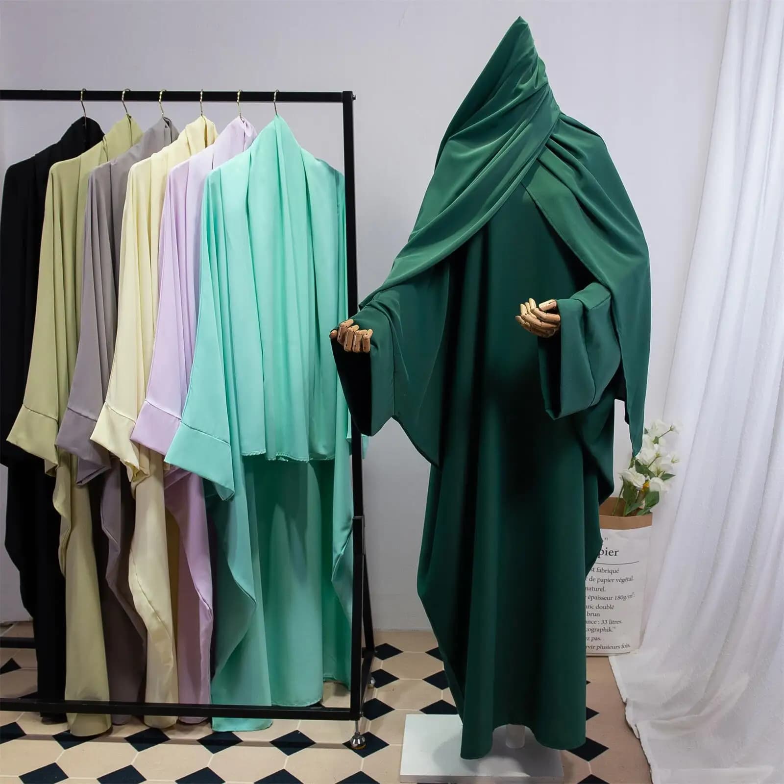 Two Pieces Muslim Abaya Woman Islamic Jilbab with Clothing Hijab Dubai Saudi Dress Turkish Modestia Prayer Dresses Dissolved Caftani