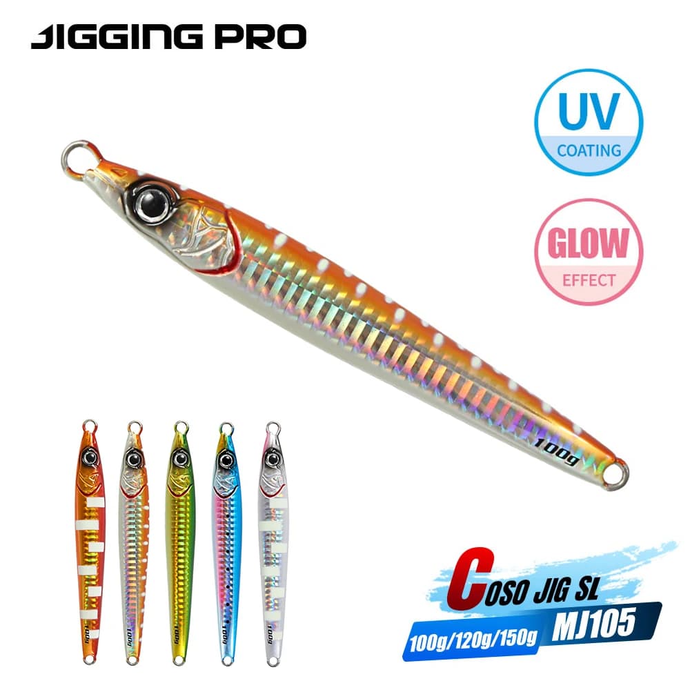 JIGGING PRO Coso Jig SL 100g 120g 150g Verticale Metal Jig Affondamento rapido Glow Jigging Lure Acqua salata Esche artificiali