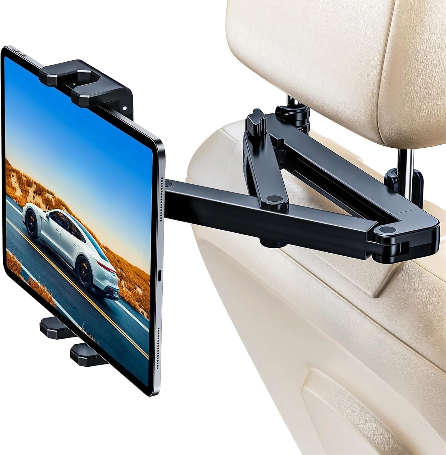 Supporto per Tablet da Auto per Poggiatesta 3 in 1, Braccio di Estensione Robusto e Regolabile, Supporto per iPad da Sedile Posteriore