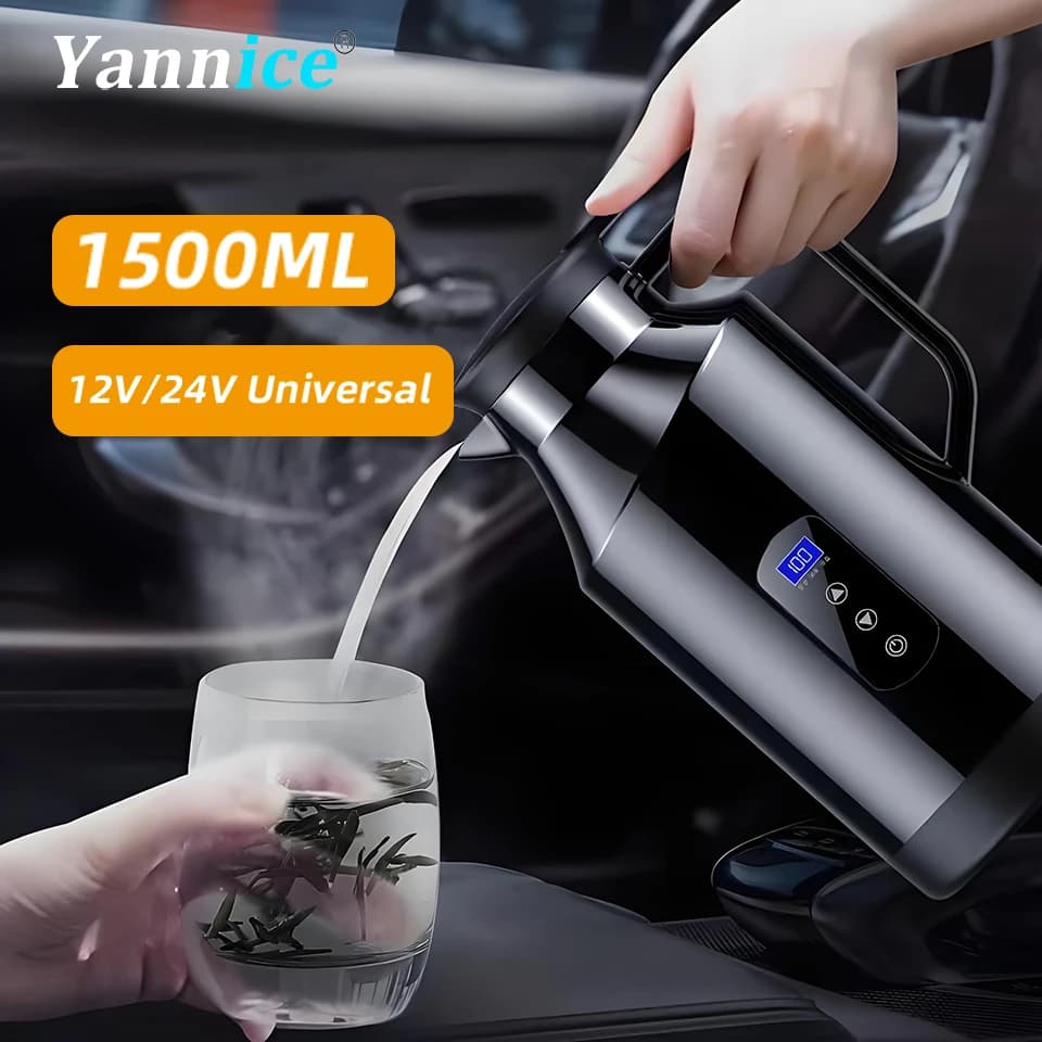 1500mlCar Electric Water Heater 12V24V Fast Water Bubble Display Touch Screen Temperature Control Cup Essential Journey