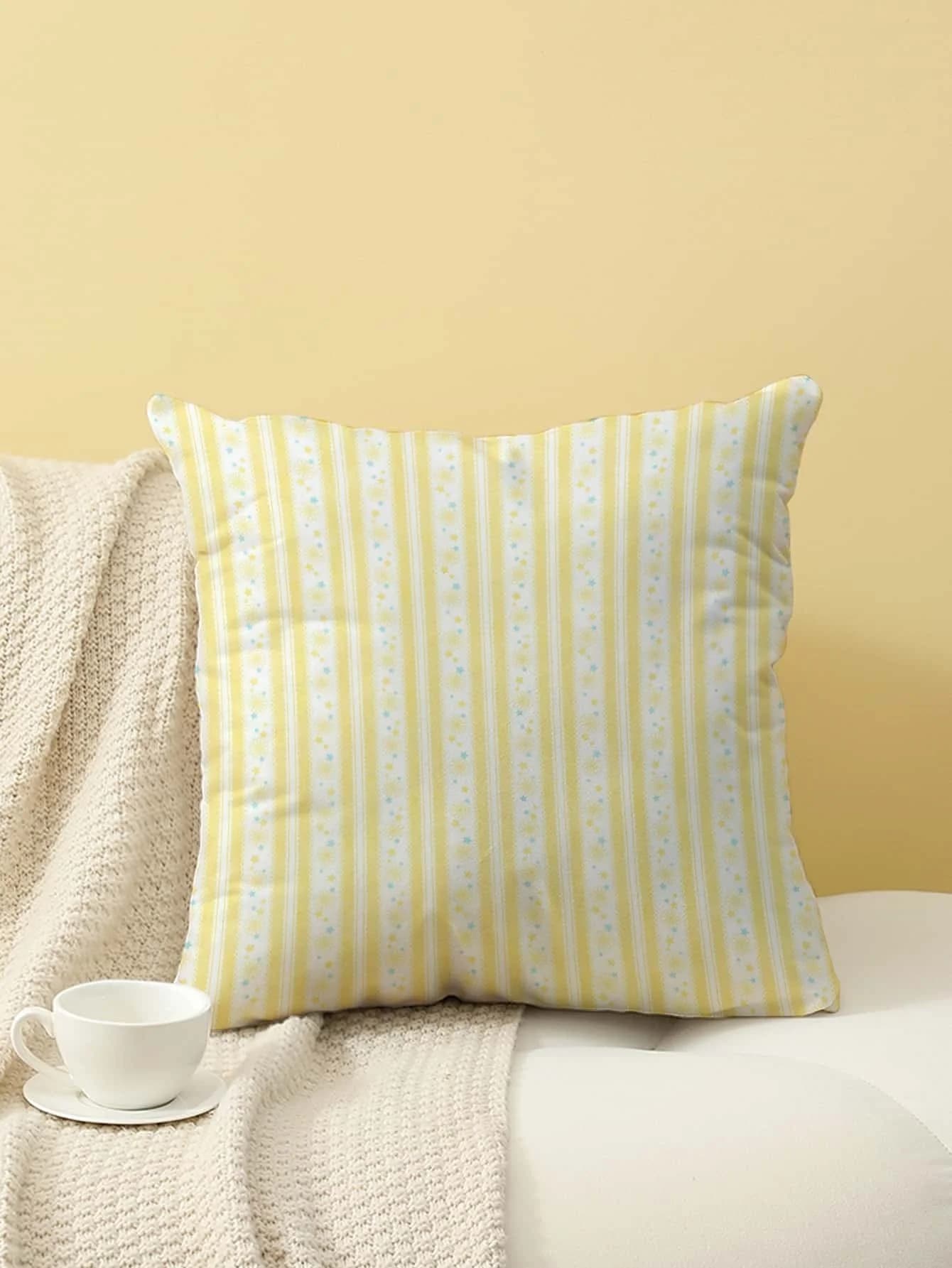 Fodera per cuscino con stampa di stelle a righe gialle e bianche, per divano, camera da letto, soggiorno, letto, sedia da ufficio, decorazione per la casa
