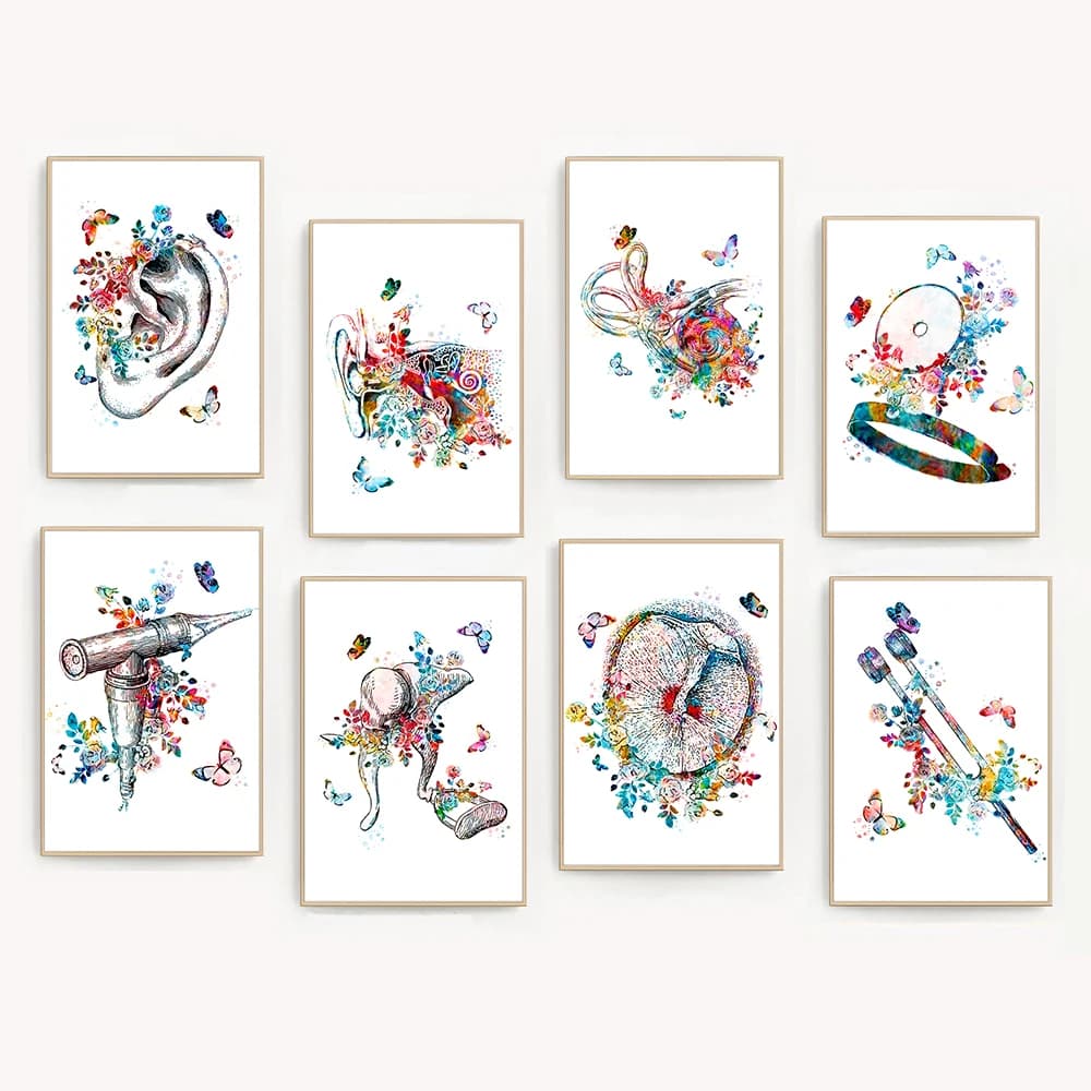 Human Ear Anatomy Art Prints Watercolor Ear Inner Structure Organ Of Hearing Poster Audiologist Gifts Canvas Painting Wall De